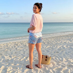 Alice + Olivia Heath High-Waist Bird-Print Satin Shorts Size 0